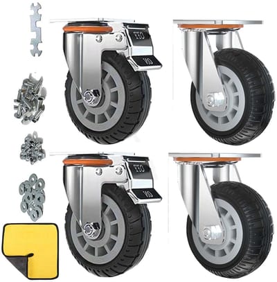 Set van 4 Zware Dubbele Veiligheidswielen voor Winkelwagentjes en Meubels - Maximaal 2000 kg, 13 cm, 2 Universele Wielen + 2 Vergrendelbare Wielen