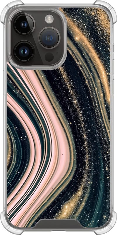 Shockproof hoesje - Geschikt voor iPhone 14 Pro Max - Marble waves - Extra sterke case - TPU/polycarbonaat - Marmer - Roze, Transparant