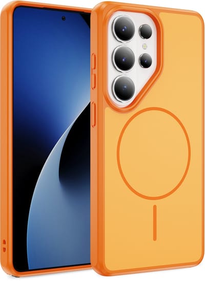 Casemania Hoesje Geschikt voor Samsung Galaxy S26 Ultra - Oranje - Magnetische Matte Back Cover - Minimalistische Telefoonhoesje Geschikt voor MagSafe