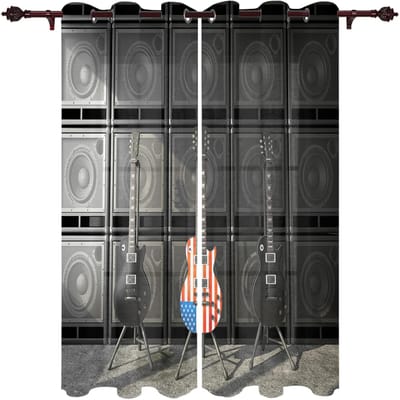 2 panelen Muziekpodium Luidspreker Gitaar Ramen Gordijnen Woonkamer Slaapkamer Raambekleding Huishouden Keukengordijnen gordijnen (50Wx50H)x2(CM)&Grommet Top