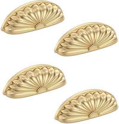 4 Stuks Messing Keuken Kast Deurgrepen - Elegante Gouden Schelp Handgrepen voor Meubels, Kasten en Lades