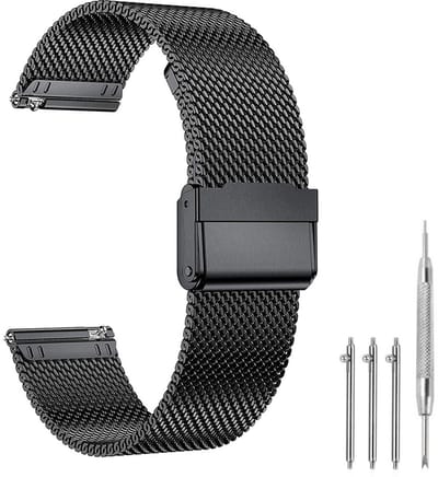 Premium Milanese Mesh Horlogeband - 18mm - Roestvrijstalen RVS Band Met Interlock Veiligheidssluiting - Universeel Verstelbaar Polsbandje (167-252mm) - Geschikt Voor Smartwatch & Traditioneel Horloge - Zwart - Incl. Snelsluiting En Gereedschap
