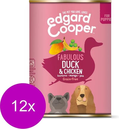 Edgard & Cooper Blik Duck Chicken Puppy - Hondenvoer - 12 x Eend Kip Banaan 400 g Graanvrij