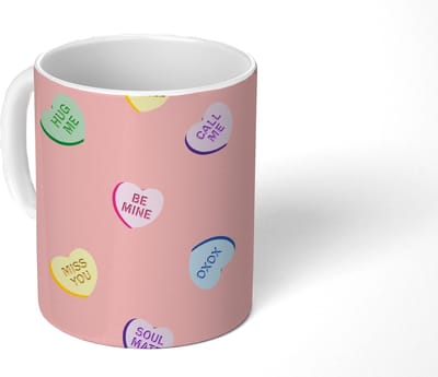 Mok - Koffiemok - Hart - Snoep - Pastel - Tekst - Mokken - 350 ML - Beker - Koffiemokken - Theemok - Mok met Tekst