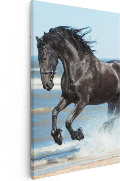 Artaza Canvas Schilderij Paard Strand Zee - 20x30 cm - Klein - Muurdecoratie Paarden - Wanddecoratie Woonkamer - Kamer Accessoires
