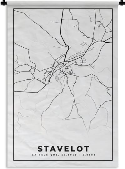 Wandkleed - Wanddoek - Zwart Wit – België – Plattegrond – Stadskaart – Kaart – Stavelot - 120x180 cm - Wandtapijt