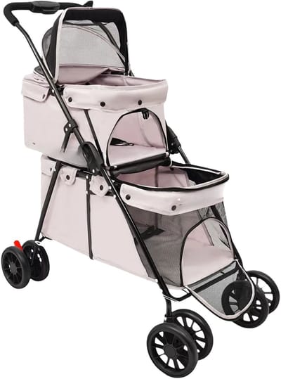 Dierenbuggy – Voor Kleine en Middelgrote Honden en Katten – Opvouwbaar met Duurzame Wielen – Metaal/Kunststof, Grijs