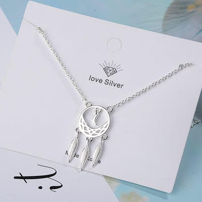 925 Sterling Zilver Fantastische Dromenvanger Veer Kwastje Hanger Ketting Sleutelbeen Ketting Ketting Sieraden Cadeaus S-N310 gray