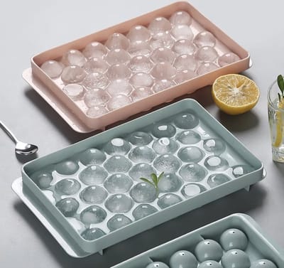 Repus - ijsblokjes bal - ijsbol - Ronde ijsblokjesvorm met deksel - 33 Ice cubes - BPA-vrij - set van 2 stuks - Blauw