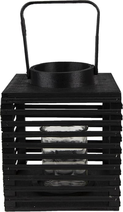 Clayre & Eef Windlicht 17x17x20 cm Zwart Bamboe
