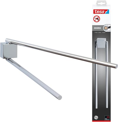 Tesa® - 40234 - Ekkro twee-armige handdoekhouder, hoogglans verchroomd metaal, zelfklevend