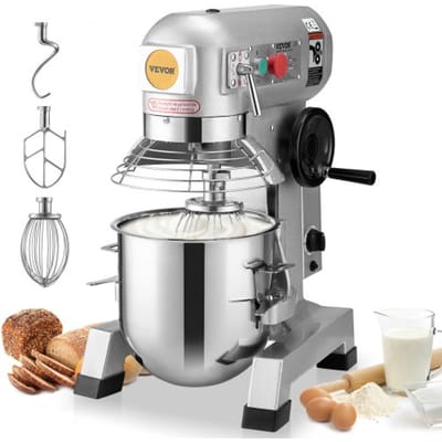 VEVOR Commerciële Keukenmixer, 18,7L Commerciële Standmixer met 3 Instelbare Snelheden, 1100W Deegmixer met RVS Kom en 3 Menghulpstukken, Ideaal voor Restaurant, Bakkerij, Banketbakkerij, Café