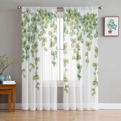 Aquarel Exotische Jungle Bloemen Transparante Gordijnen Voor Woonkamerraam Transparant Voile Tule Gordijn Slaapkamer Gordijnen Huisdecoratie 135W x 114H(cm) white