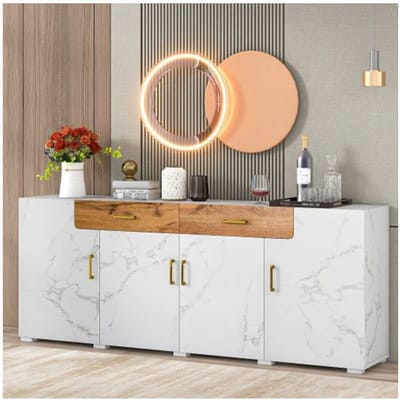 Armoire de rangement - MUVOE - 208 x 39.5 x 80 cm - 4 portes - 2 tiroirs - Blanc