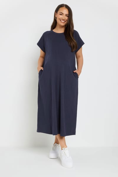 Bump It Up Maternity Katoenen Midi Jurk Met Zakken In Donkerblauw Size 42