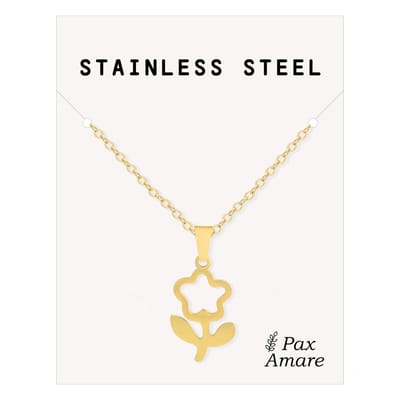 Ketting met Bloem - Roestvrij Staal - Goudkleurig - Cadeau Sieraad op Kaartje - Pax Amare