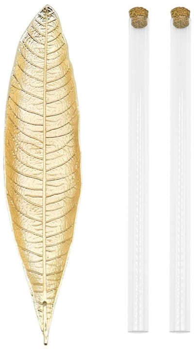 Dailygoods- Wierookstokhouder 25 cm - Wierookbrander met kurk - Metalen bladeren - Zinklegering - Duurzaam - Geschikt voor meditatie
