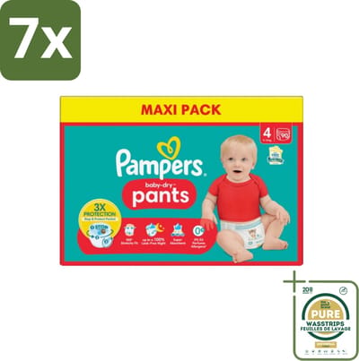 7 x Pampers - Baby-Dry Pants - Luierbroekjes - Maat 4 (9-15 kg) - Extra Droog - 90 Luiers - Grootverpakking - Baby Luier - Droge Luier - Luier 9-15 Kg - Luier Voor Baby - Luier Tegen Lekken