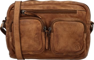 Hide & Stitches Paint Rock Crossbody Schoudertas met Handige Ritsvakken - Leren Dames Tas - Cognac