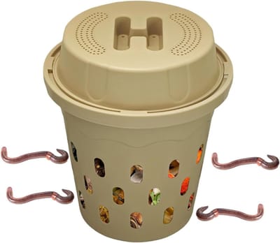 Compostbak Wormenbak - Wormencomposter Tuin - Keukenafval Verwerken - Efficiënte Luchtcirculatie - 26 cm Hoog - Beige