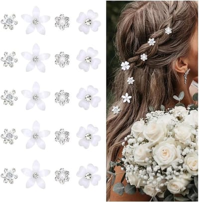 20 Stuks Witte Kleine Bloem Haarspelden met Mini Rhinestones - Bruids Haaraccessoires voor Vrouwen en Meisjes - Perfect voor Trouwerijen en Feestjes