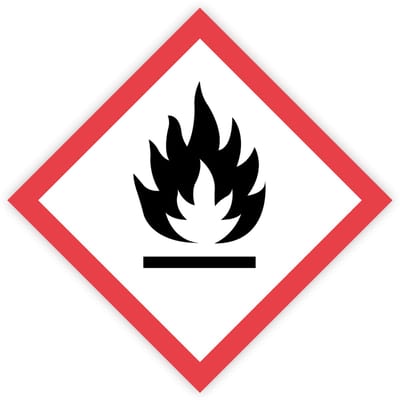 Gevaarsetiketten GHS 02 Ontvlambaar - Flammable - Formaat 25 x 25 cm