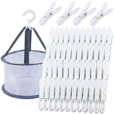 Ibenzoa® Set van 48 stevige witte wasknijpers met praktische opbergzak voor dagelijks gebruik