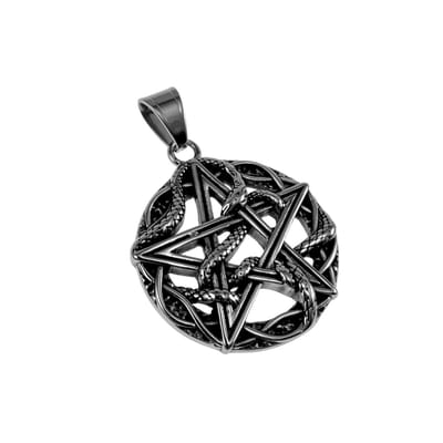 Grote Pentagram Ster met Slang, Medaillon, Ster Hanger, Roestvrij Staal 316L – Heren