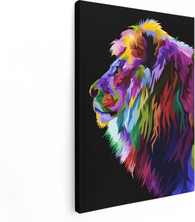 Artaza Canvas Schilderij Leeuw Pop Art - 30x40 cm - Klein - Wanddecoratie Woonkamer - Muurdecoratie Abstract - Kamer Accessoires