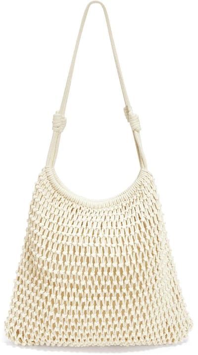 Trendy Gehaakte Schoudertas met Boho-Textuur - Modieuze Handtas voor Dagelijks Gebruik - Elegant Model voor Vrije Tijd en Vakantie - Gebroken wit