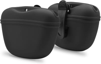 2 stuks Siliconen hondenvoerzak, draagbare trainingscontainer met clip en praktische magneetsluiting（Zwart）