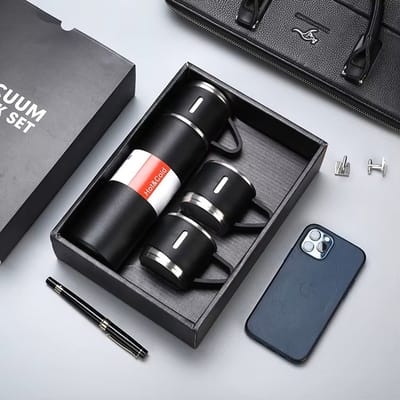Thermosfles set 3-delig - RVS - Duurzaam, Lekvrij, en Leuk om Cadeau te Doen - Zwart