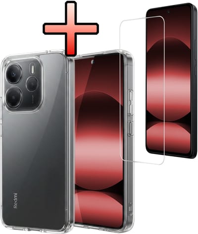 Hoesje - Met Screenprotector - Geschikt voor Xiaomi Redmi Note 14 5G - Sterk & Shockproof - Back Cover - Siliconen Case - Telefoon Hoes - Transparant