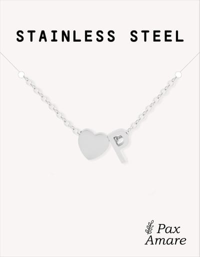 Letter P Ketting Zilverkleurig - Stainless Steel - Initiaal & Hartje Hanger - Initialen Ketting op Cadeau Kaartje - Pax Amare