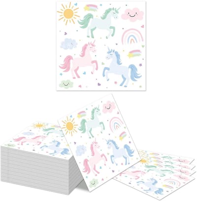 Dailygoods- Servetten 40 Stuks - Papieren Servetten - Eenhoorn Thema - Verjaardagsfeest Accessoires - Neon Kleuren - Uniek Ontwerp - Feestservetten