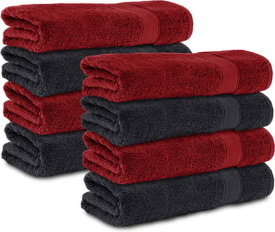 Komfortec 8x Handdoek 70x140 - 100% Katoen – Handdoekenset - Zacht - Zwart-Rood