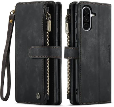 CaseMe C30 Hoesje Geschikt voor Samsung Galaxy A56 | Wallet Zipper Book Case met Pasjeshouder | Beschermhoes met Portemonnee | Zwart