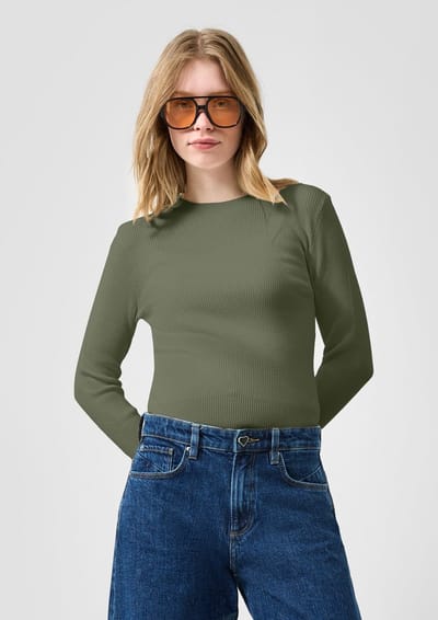 Fitted Ribbed Pull in Viscose Blend Dames QS Slim Fit
