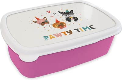 Broodtrommel Roze - Lunchbox - Brooddoos - Honden - Quotes - Pawty time - Spreuken - 18x12x6 cm - Kinderen - Meisje