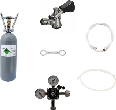 Accessoirepakket voor biertap 1-kraans - met Fustkoppeling Type D, Bierslang en CO2-fles 2kg