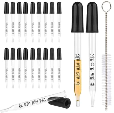 24 Stuks Glazen Pipetten met Rubber Hoofd - 1 ML Druppelaars voor Schilderen, Laboratorium en Aromatherapie