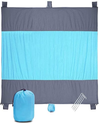 Repus - Opvouwbare Grote Strand / Picknick Kleed - met Zijvakken - Camping - Vakantie - Zandvrij - Waterdicht - Parachute Nylon - 2 x 2 Meter - Blauw