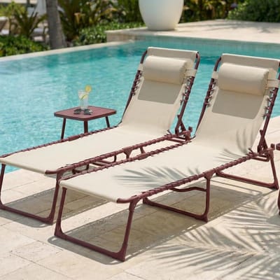Zonnebed Opvouwbaar - Ligstoel Tuin - Ontspannen Buiten - Weerbestendig Textilene - 188x55x84 cm - Terracotta