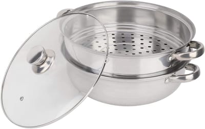 RVS Stoompan 27 cm met 2-Lagen Stoommandje voor Soepen en Groenten, Duurzaam Keukengerei