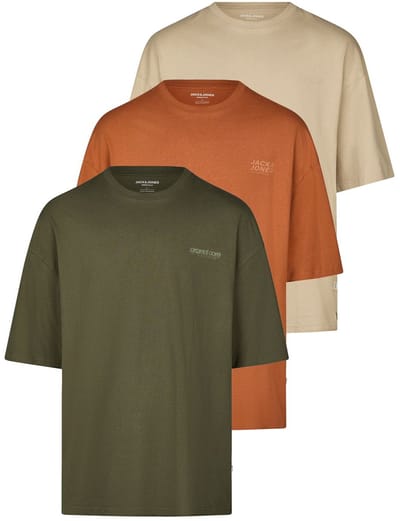 Jack & Jones Heren T-Shirt JJECHARGE 3 Pack bequem Veelkleurig S Ronde Hals Volwassenen gemaakt van 100% katoen
