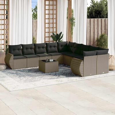 vidaXL - 11-delige - Loungeset - met - kussens - poly - rattan - lichtgrijs