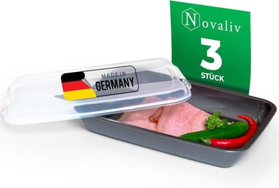 Novaliv set van 3 antraciet premium vleeswarendoos met transparant deksel, vershouddozen voor worst & kaas, afmetingen 25x17x5 cm, koelkastorganizer, knäckebröddoos, onmisbare keukengadgets voor in huis