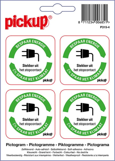 Pickup sticker Bespaar Energie spaar het klimaat: Stekker uit het stopcontact - 5x5 cm 4 stuks