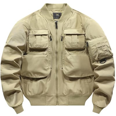 Veste de bombardier Uniforme de baseball pour hommes Veste de travail multi-poches Veste fonctionnelle 4XL beige