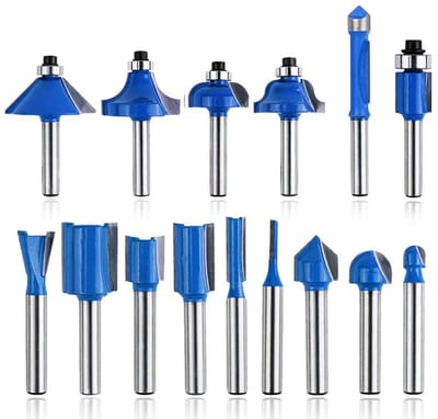 15-delige Frees Set met 1/4" Schacht, Tungsten Carbide Gereedschap voor Houtbewerking, Groefboor en DIY Frezen voor Chipboard en Houtbewerking